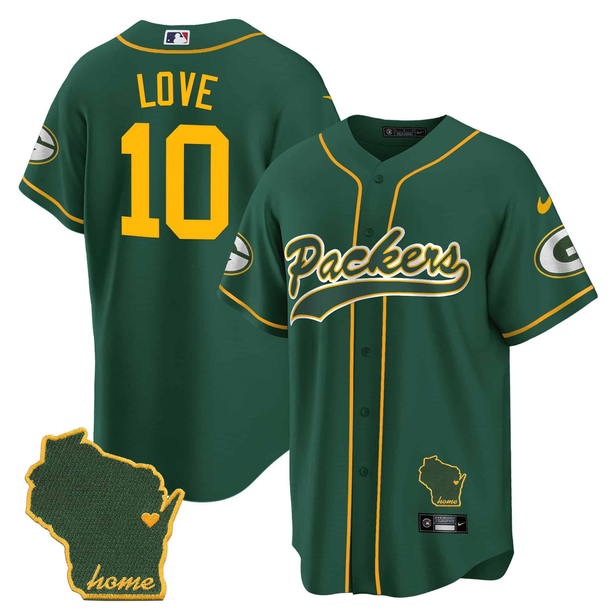 Men Green Bay Packers #10 Love Green 2024 Nike Home Patch Baseball NFL Jersey style 1